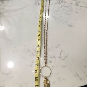 Gold orange bead long necklace with gold leaf **costume**